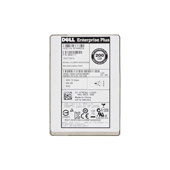 Dysk twardy Dell 200GB SSD SAS 12G 2.5" MLC WI 512 7MCNG