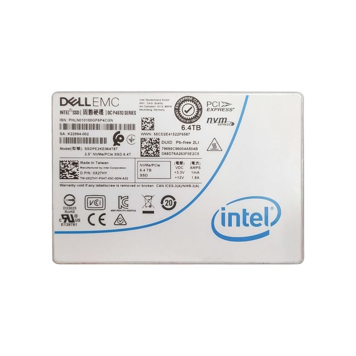 Dysk twardy Dell 6.4TB SSD PCIe NVMe 3.1x4 U.2 2.5" TLC MU AES-256 X27HY