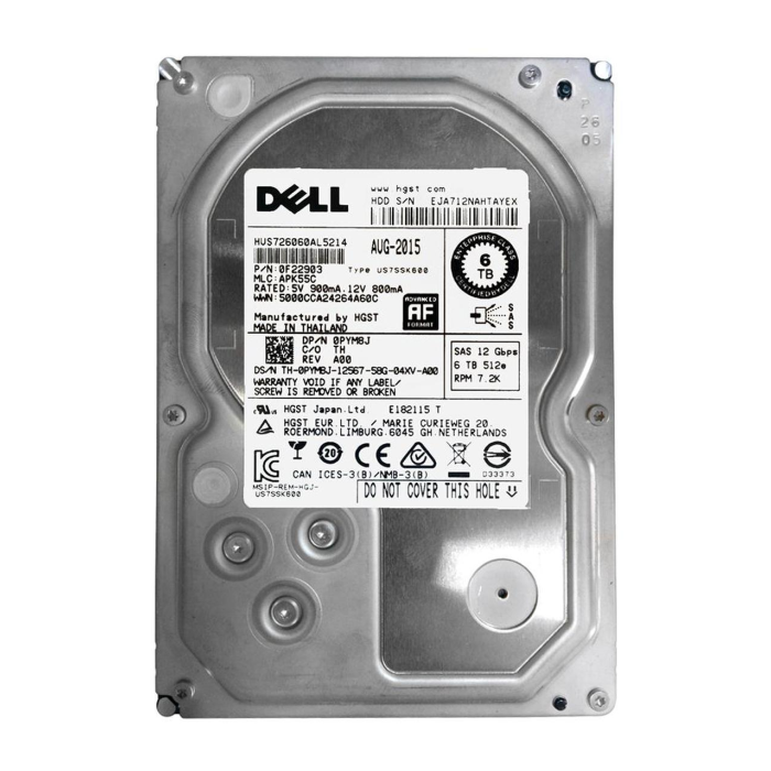 Dysk twardy Dell 6TB 7.2K HDD SAS 12G 3.5" 512e 128MB PYM8J