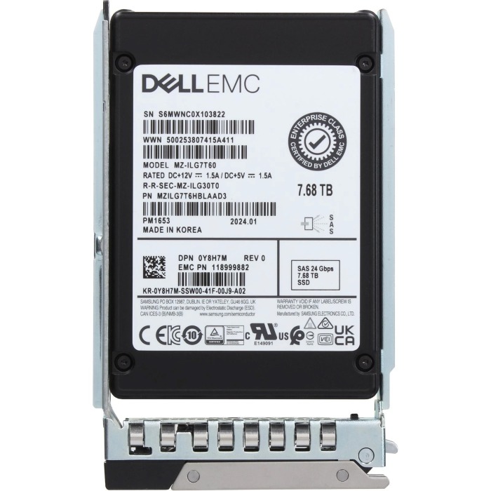 Dysk twardy Dell 7.68TB SSD SAS-4 24G 2.5" 3D TLC NAND RI SED 512e Y8H7M