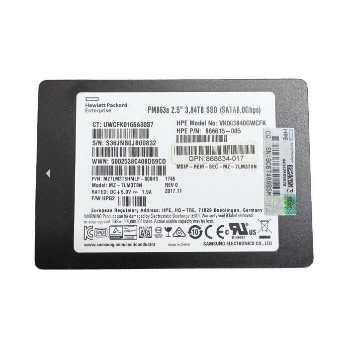 Dysk twardy HPE 3.84TB SSD SATA 6G 2.5" V-NAND TLC RI AES-256 512b 866615-005