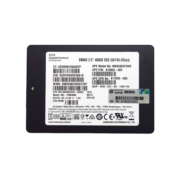Dysk twardy HPE Samsung 480GB SSD SATA 6G 2.5" V-NAND TLC MU 816962-003