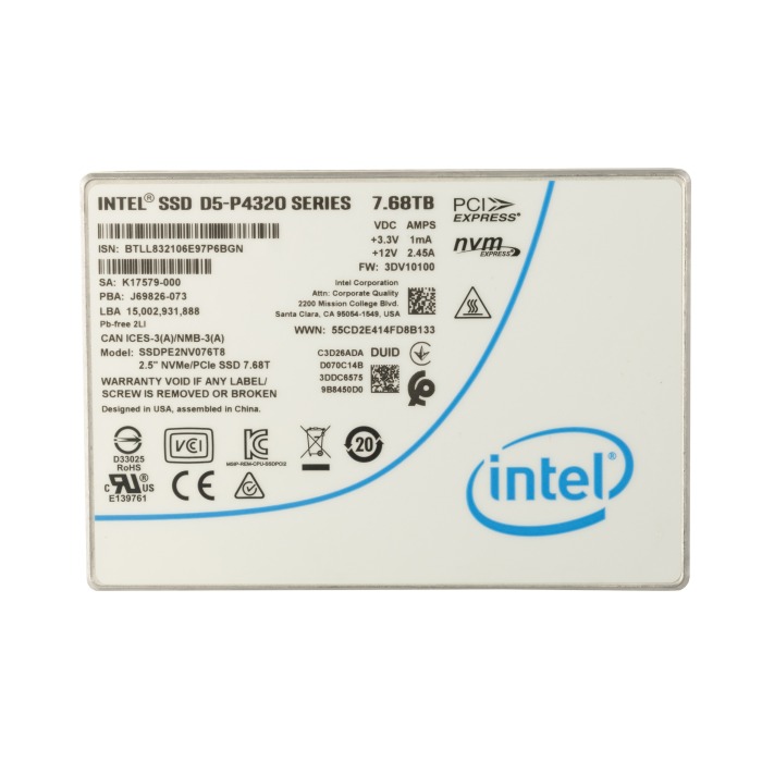 Dysk twardy Intel D5-P4320 7.68TB SSD NVMe PCIe 3.1x4 U.2 2.5" QLC SSDPE2NV076T8