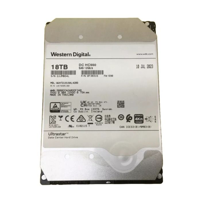 Dysk twardy WD Ultrastar DC HC550 18TB 7.2K SAS 12G 3.5" 512e 512MB 0F38316