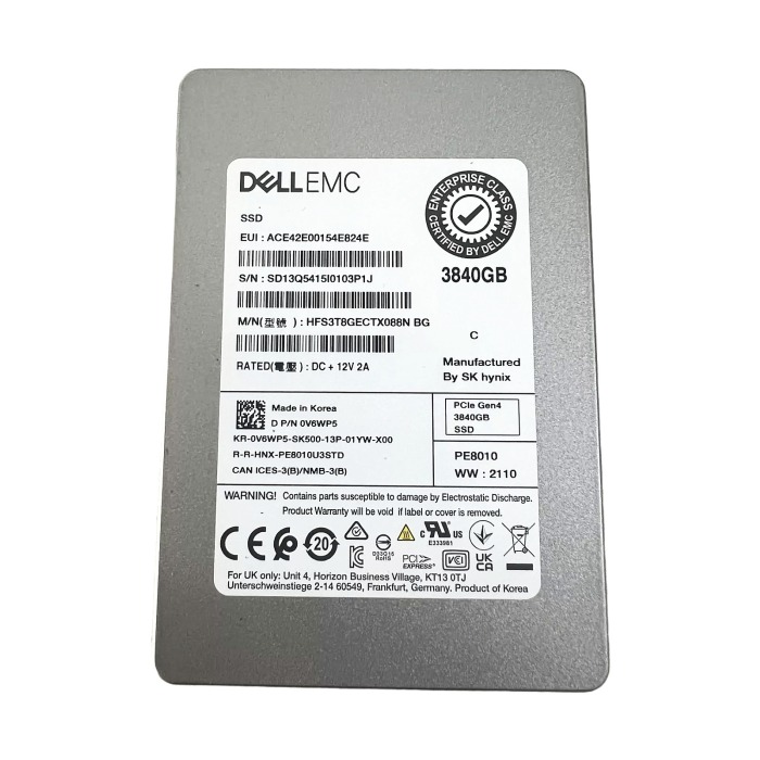 Hard drive Dell 3.84TB SSD NVMe PCIe 4.0 U.2 2.5" TLC RI V6WP5