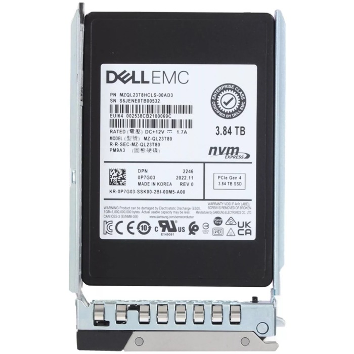 Hard drive Dell 3.84TB SSD NVMe PCIe 4.0x4 U.2 2.5" TLC P7G03