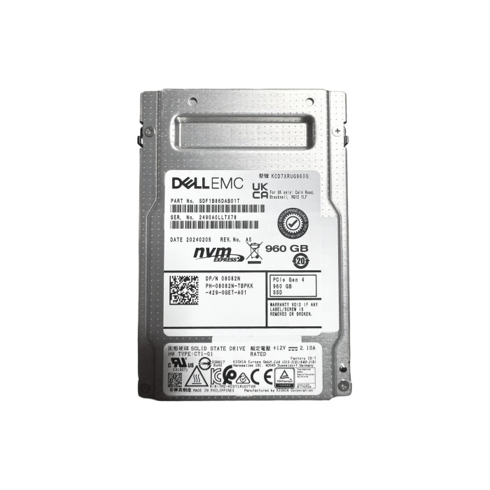 Hard drive Dell 960GB SSD NVMe PCIe 4.0x4 U.2 2.5" 3D TLC RI AES-256 8082N