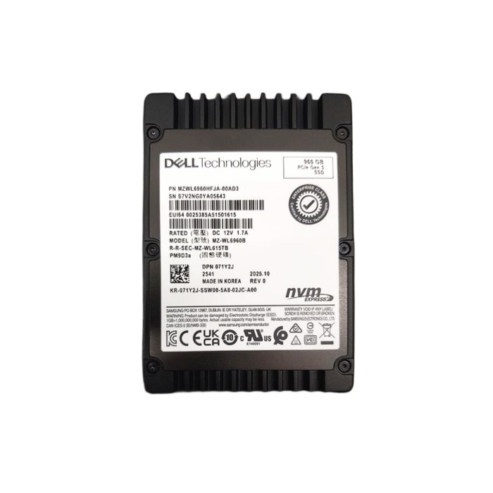 Hard drive Dell 960GB SSD NVMe PCIe 5.0x4 U.2 2.5" V-NAND TLC RI SED 512 71Y2J