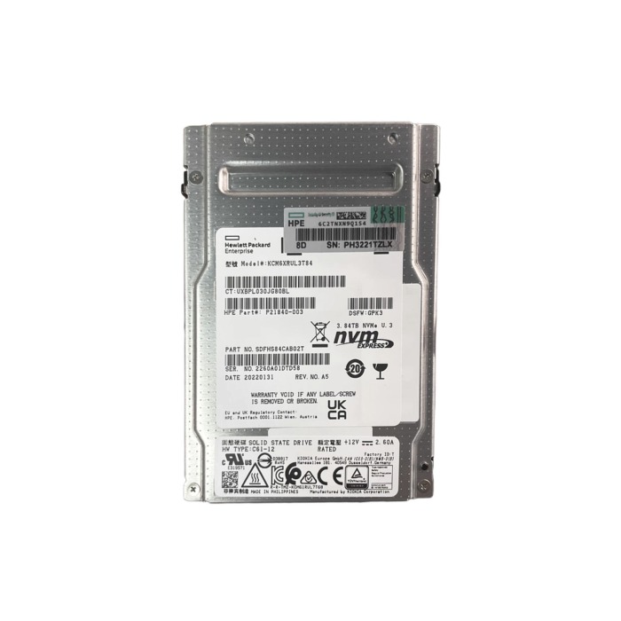 Hard drive HPE 3.84TB SSD NVMe PCIe 4.0 U.3 2.5" 3D TLC RI AES-256 P21840-003