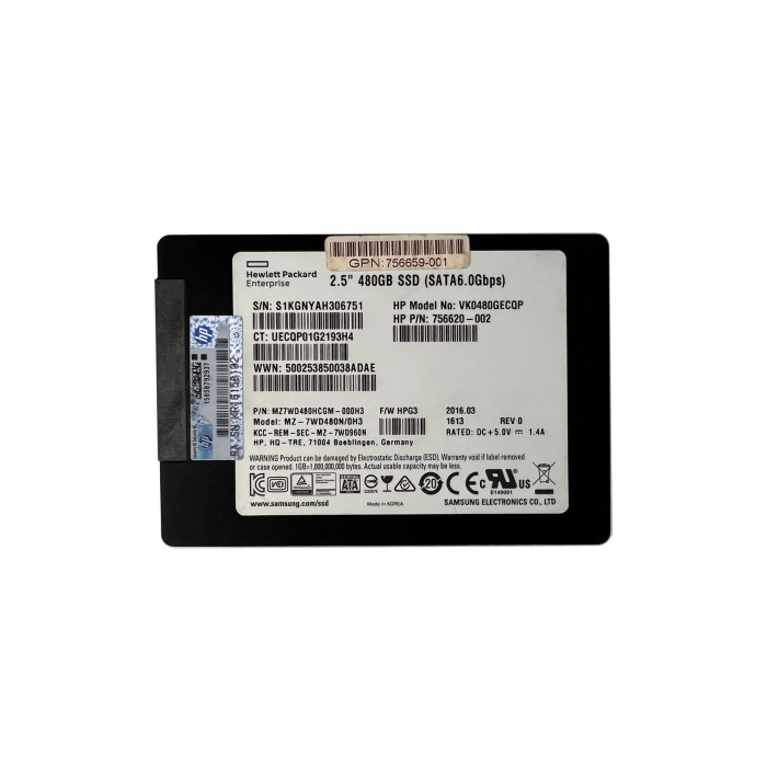 Hard drive HPE 480GB SSD SATA 6G 2.5" AES-256 756620-002
