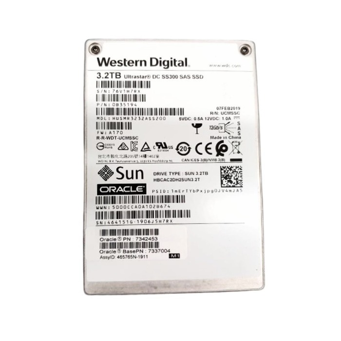 Hard drive WD 3.2TB SSD SAS 12G 2.5" 3D TLC NAND MU SED 512b 0B35194