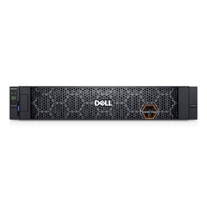 Macierz dyskowa Dell PowerVault ME5024 z 2x Kontroler iSCSI (10/25GbE SFP28), 12x 3.84TB SSD SED SAS, 2x PSU 580W, szyny, maskownica