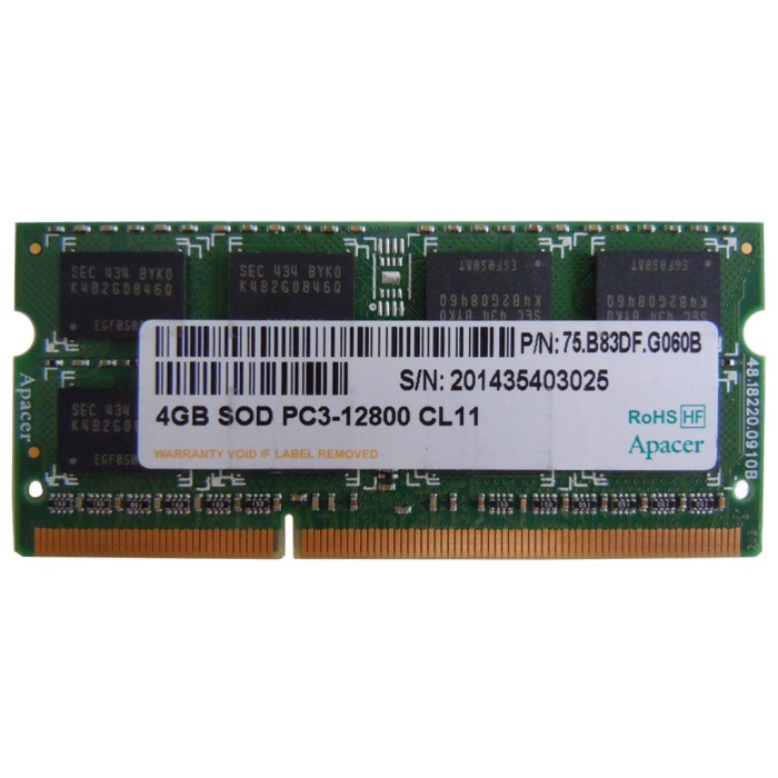 RAM Apacer 4GB PC3-12800 DDR3 1600MHz 75.B83DF.G060B