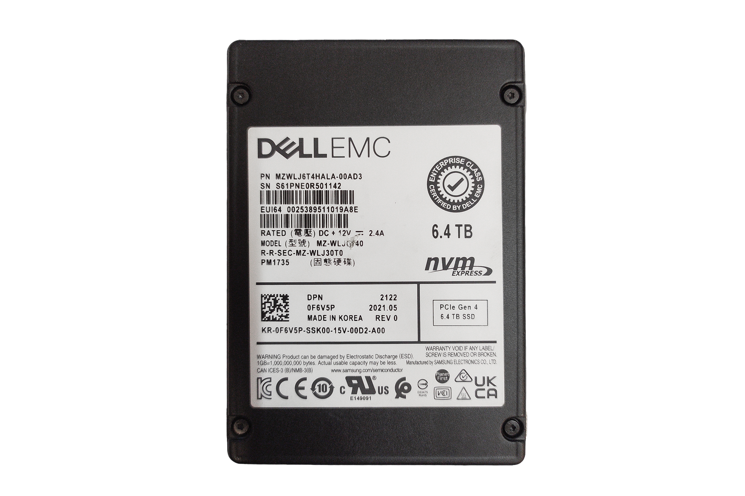 Hard Drive Dell 6.4TB SSD PCIe NVMe 4.0x8 U.2 2.5